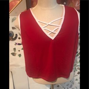 Red sleeveless top